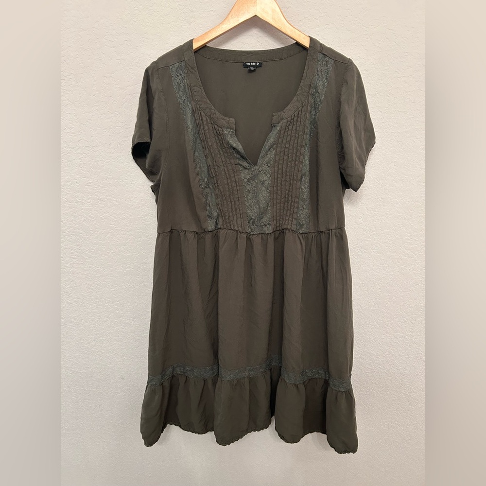 Torrid Olive Dress with Lace Accents